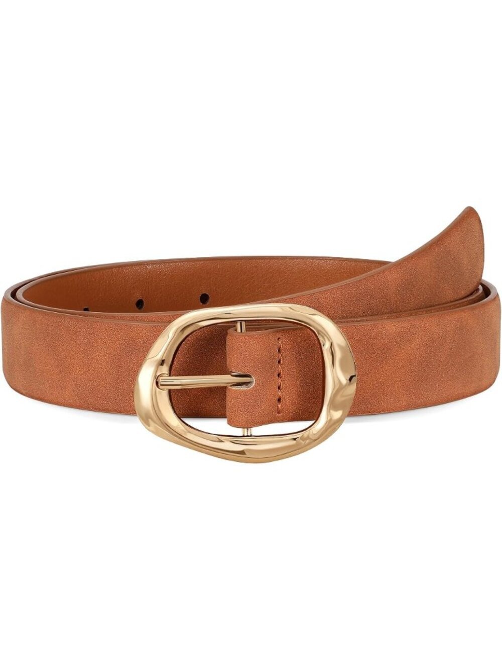 Women's Suede Brown Faux Leather Casual Waist Stylish Fashion Belt Gold Buckle